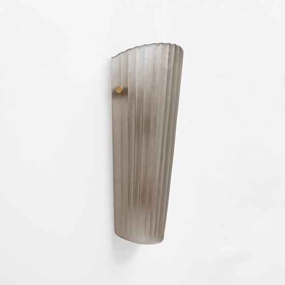 Image 1 of Pair of Murano Glass Wall Sconces Satin Smoke Glass and Brass, Italy
