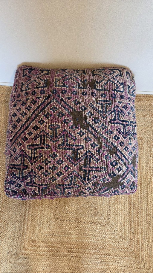 Vintage Berber pouf, Kilim floor cushion