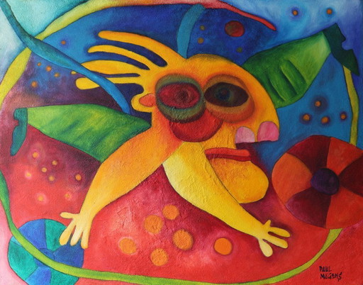 Paul Megens großformatiges Sandstrukturgemälde „Der Athlet“