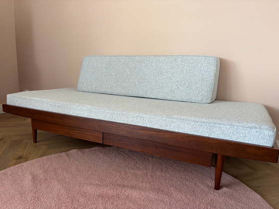 Letto da giorno vintage finlandese in teak con cassetti, anni '60, Letti da giorno, Legno, Tessile, Marrone (foto 4 di 6)
