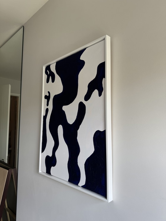 Unique Abstract Painting White Blue Cobalt incl. White Frame (60x80 cm) – Paintings & Drawings, Canvas, Wood (photo 5 of 6)