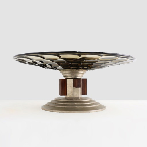Art Deco Glass, wood and Metal Fruit Bowl, France, 1940s