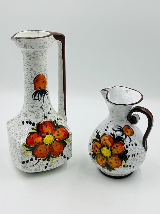 Pair of vintage hand-painted floral Italian vases