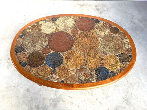 Mid Century Danish Teak And Tile Tue Poulsen Coffee Table By Haslev, 1960s, Ceramic, Wood, Beige (photo 8 of 14)