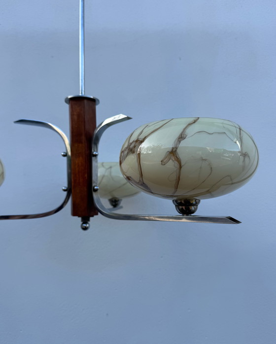 Image 1 of Lampadario Art Déco in cromo e vetro opalino marmorizzato