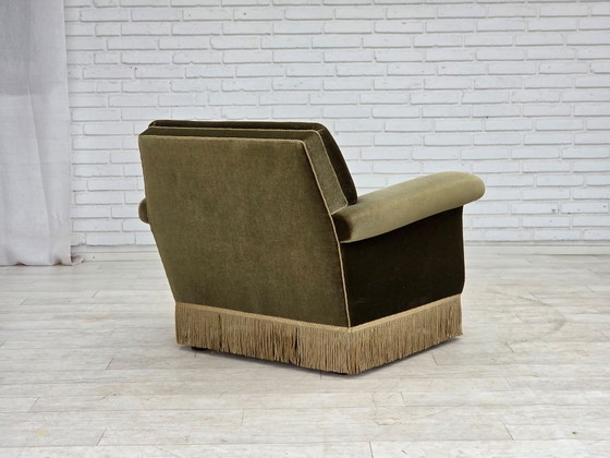 Image 1 of Deense fauteuil uit de jaren 70, originele groene meubelvelours