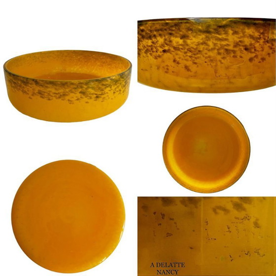 Image 1 of Panier floral Art Déco français - Centre de table : coupe à fruits en verre et fer forgé Delatte Nancy