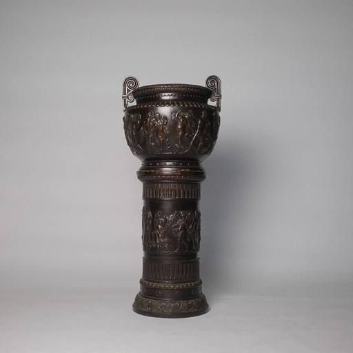 19th Century – Monumental Bacchic Urn on Pedestal – Italy