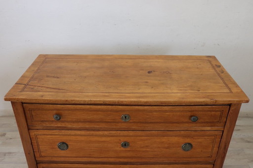 Commode ancienne en noyer marqueté, Italie, fin du XVIIIe siècle