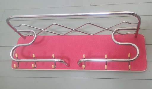 Appendiabiti da parete vintage di metà secolo - cromato - legno - mensola per cappelli.