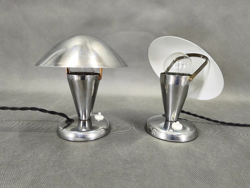 Pair Bauhaus Chrome Adjustable Table Lamps, 1930s Czechoslovakia