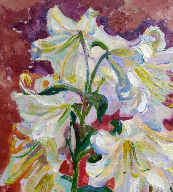 Original Oil Painting Nature Flowers Lilies – Paintings & Drawings, Canvas (photo 2 of 5)