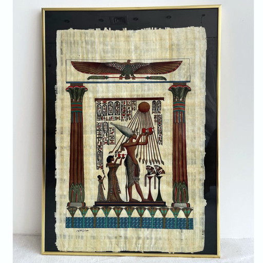 Two signed Egyptian paintings on papyrus – schilderijen tekeningen, Other, Paper (photo 2 of 18)