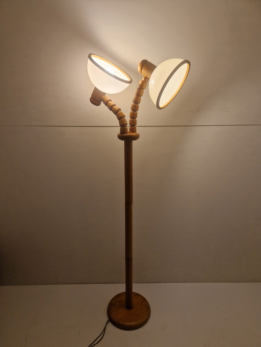 Vintage Pine Wooden Mushroom Floorlamp