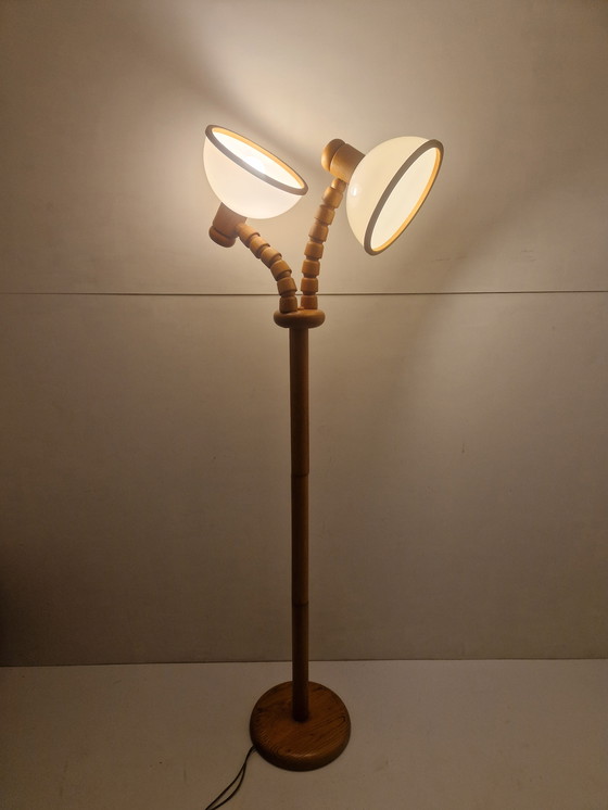 Image 1 of Vintage Pine Wooden Mushroom Floorlamp