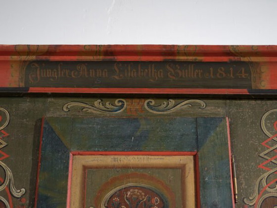 Armadio Dipinto d'Arte Popolare, Europa Centrale, datato 1814, Armadi contenitori, Altro, Legno, Rosso (foto 35 di 49)