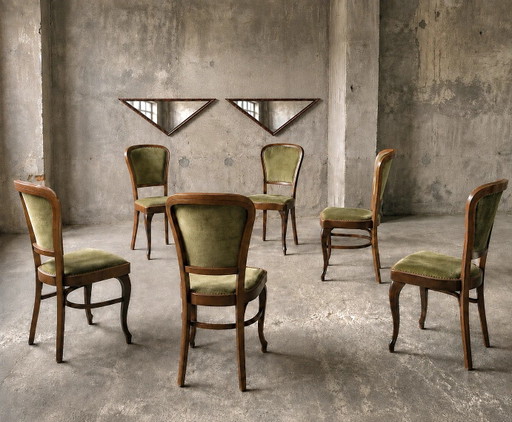 6 x Classic Thonet dining chairs / velvet upholstery / 1960s /