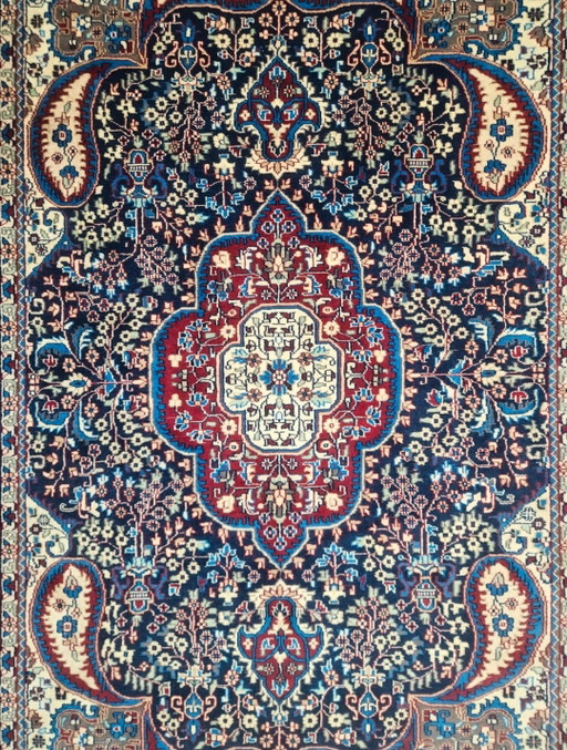 Tappeto orientale Kashmir in lana annodato a mano, medaglione blu, nuovo, 182x281 cm