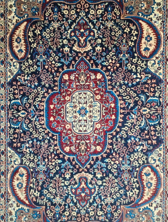 Image 1 of Tappeto orientale Kashmir in lana annodato a mano, medaglione blu, nuovo, 182x281 cm