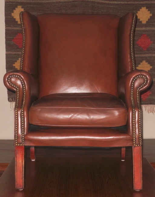 Poltrona club vintage in pelle con schienale alto, anni '70