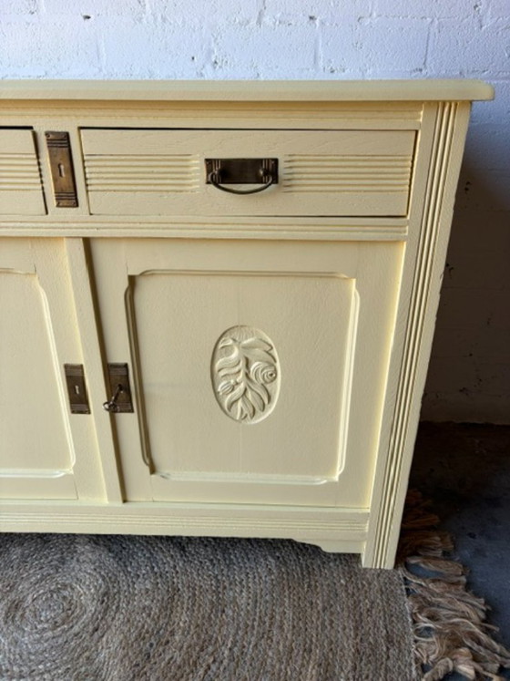 Commode ancienne vintage relookée jaune beurre – Buffet bas, Wood (photo 15 of 16)