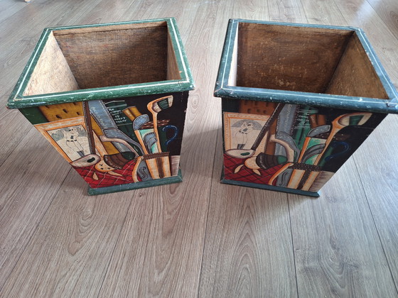 Image 1 of Vintage hand-painted paper baskets / planters