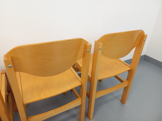 Image 1 of Suite van 4 vintage minimalistische beukenhouten stoelen uit de jaren 80
