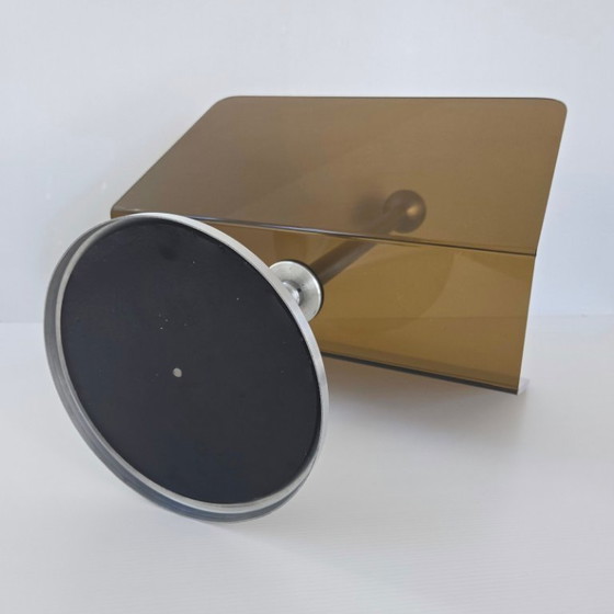 Image 1 of PORTE-REVUES VINTAGE 1970 EN ACIER BROSSE & PLEXIGLAS 70S SPACE AGE POP 1970S