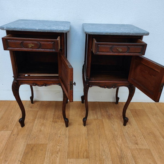 Image 1 of Vintage antique bedside tables with marble top