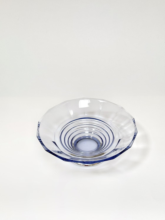 Image 1 of Splendida ciotola in cristallo viola Art Déco su base in metallo