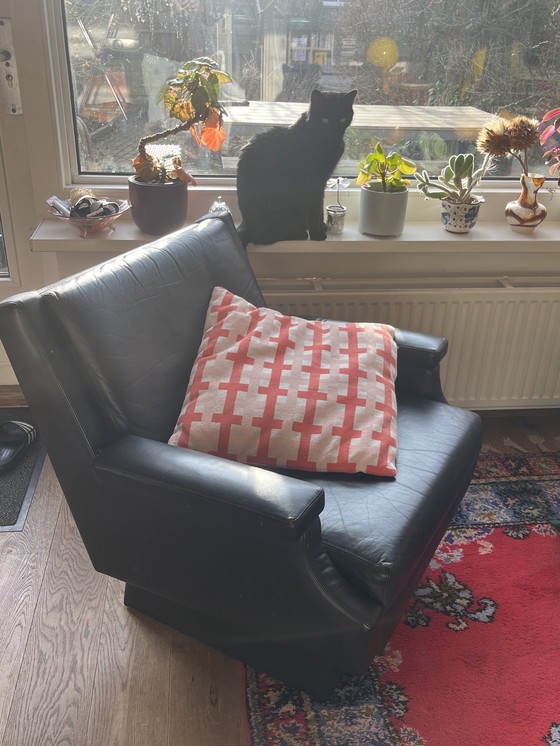 Image 1 of Poltrone da salotto in pelle marrone in stile metà secolo moderno (coppia)