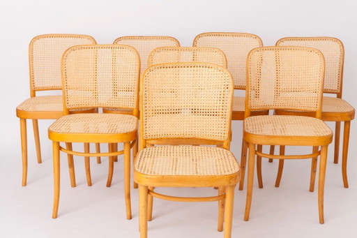 Set of 8 Ligna Bentwood Dining Chairs, Beechwood & Vienna Cane, Czechoslovakia, 1960s–70s Mid-Century Modern