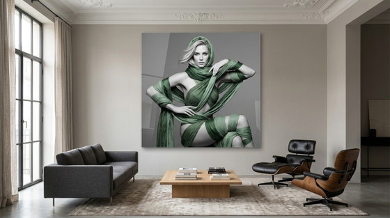 Image 1 of Quadro di lusso: sensuale ritratto di donna, stampa artistica su vetro acrilico, 180 × 105 cm.