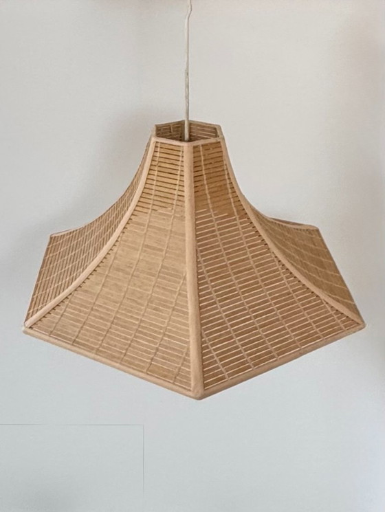 Image 1 of Vintage pendant light, wooden slats, France, 1980