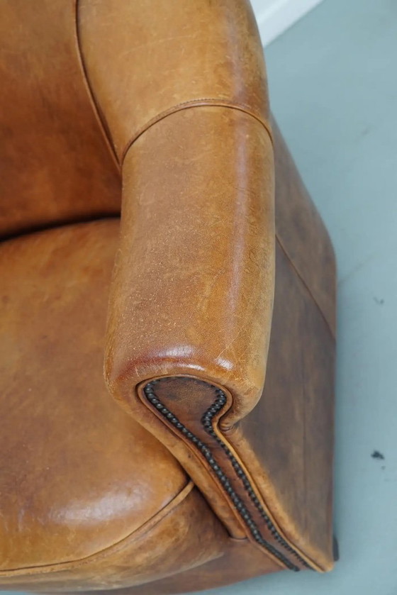 Image 1 of Vintage Nederlandse clubfauteuil in cognackleurig leer