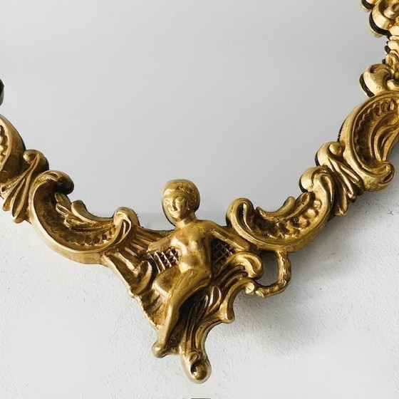 Image 1 of Putti in ottone con specchio dorato barocco francese anni '50