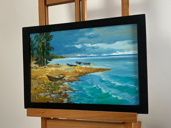 Image 1 of Original Oil Painting Coastal Sea Landscape The call of distant waves