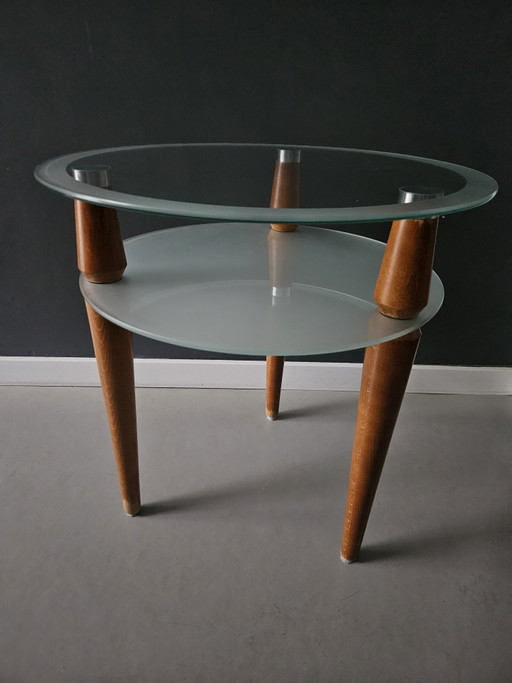 Table d'appoint trépied en verre style futuriste années 1970