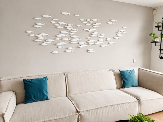 Exclusieve 3D Muurkunst 'School of Fish' – Modern & Scandinavisch Design (250 cm) – Beeldhouwkunst, Porcelain (photo 4 of 17)