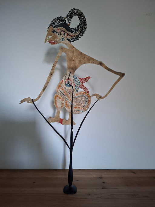 Wajangpop Javanese shadow puppet with stand.