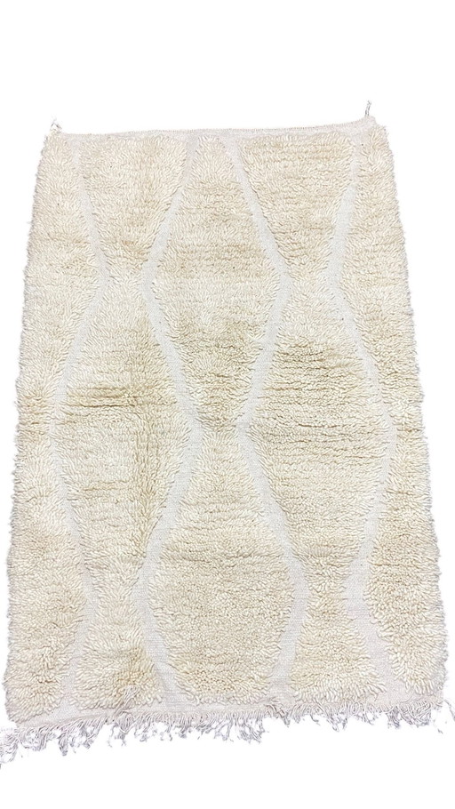 Authentic Berber Carpet - Minimalist Diamond Pattern in Natural Wool (150x100 cm)