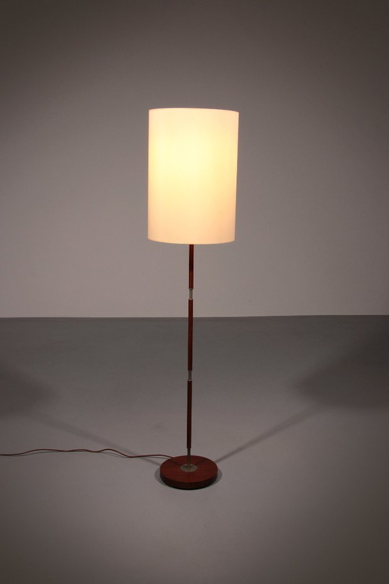 Image 1 of Temde Teak & Metal Floor Lamp with New Custom Shade – 1960s Elegance