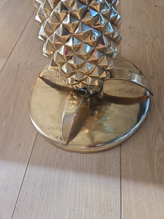 Image 1 of Tavolino da caffè Hollywood Regency Pineapple in ottone e vetro, Parigi, Francia, anni '70
