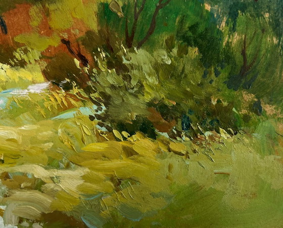 Image 1 of Original Oil Painting Summer Forest Landscape The path to the forest depths