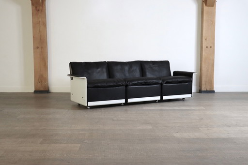 Dieter Rams Model 620 Driezitsbank in zwart leer voor Vitsoe 1980