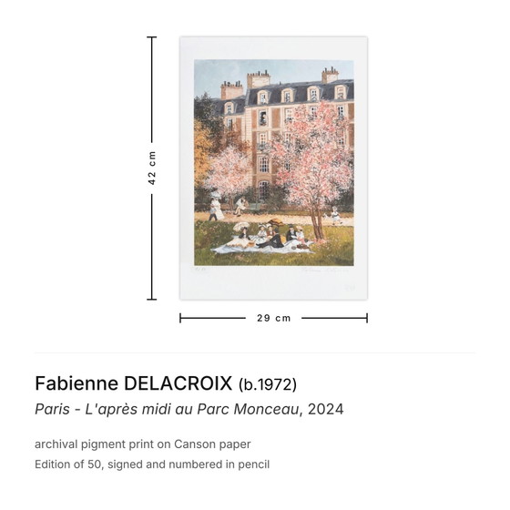 Image 1 of Fabienne DELACROIX Paris - Tarde en el Parc Monceau Pigmento de archivo firmado