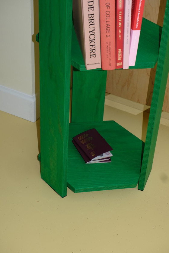 Handmade Tall Book Pillar / Vertical Shelving Unit – Transparent Green – Dina, Bookcases, Wood (photo 6 of 7)