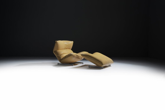 Image 1 of Sehr seltener Canestrari-Loungesessel und Ottomane aus Leder – Vittorio Varo – Canestrari