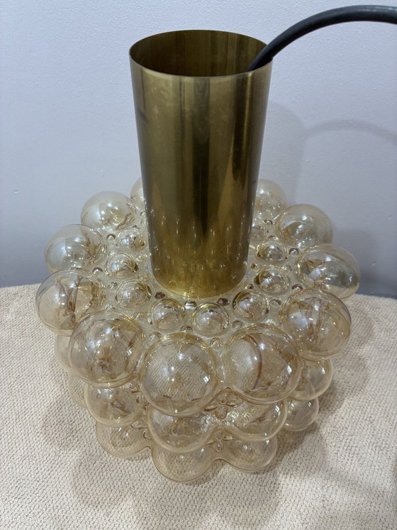 Helena Tynell bubble glass pendant lamp for Limburg, 1960s, Glashütte Limburg, Brass, Orange (photo 4 of 6)
