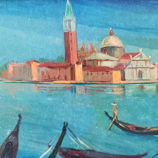 ORIGINAL Ölgemälde auf Karton inkl. Rahmen | Markusturm/Venedig | Signiert